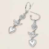 Rhinestone Paved Heart Vintage Angel Drop Earrings - Madeline Love - Flyclothing LLC