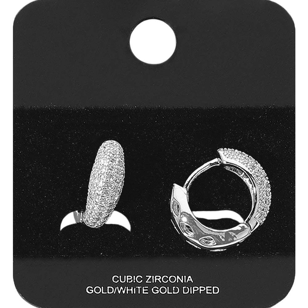 Gold Dipped CZ Stone Paved Huggie Hoop Earrings - Madeline Love - Flyclothing LLC