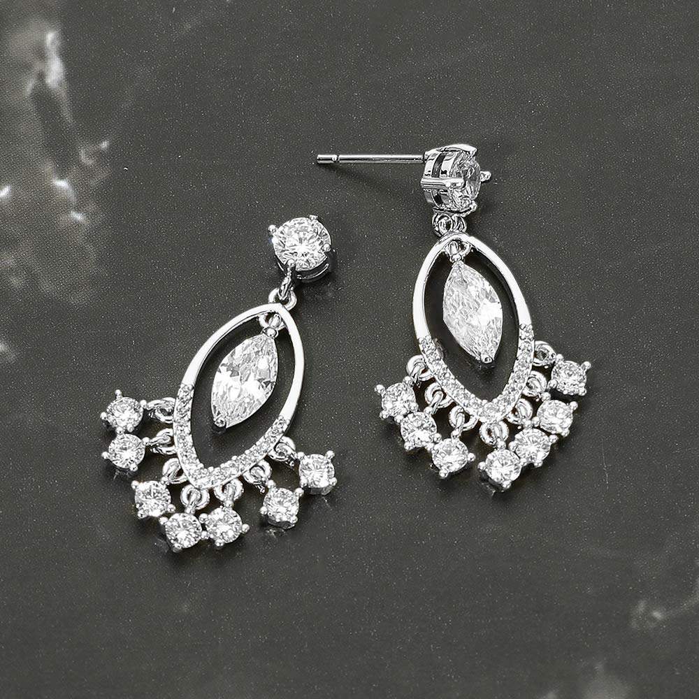 White Gold Dipped Marquise CZ Accent Drop Earrings - Madeline Love - Flyclothing LLC