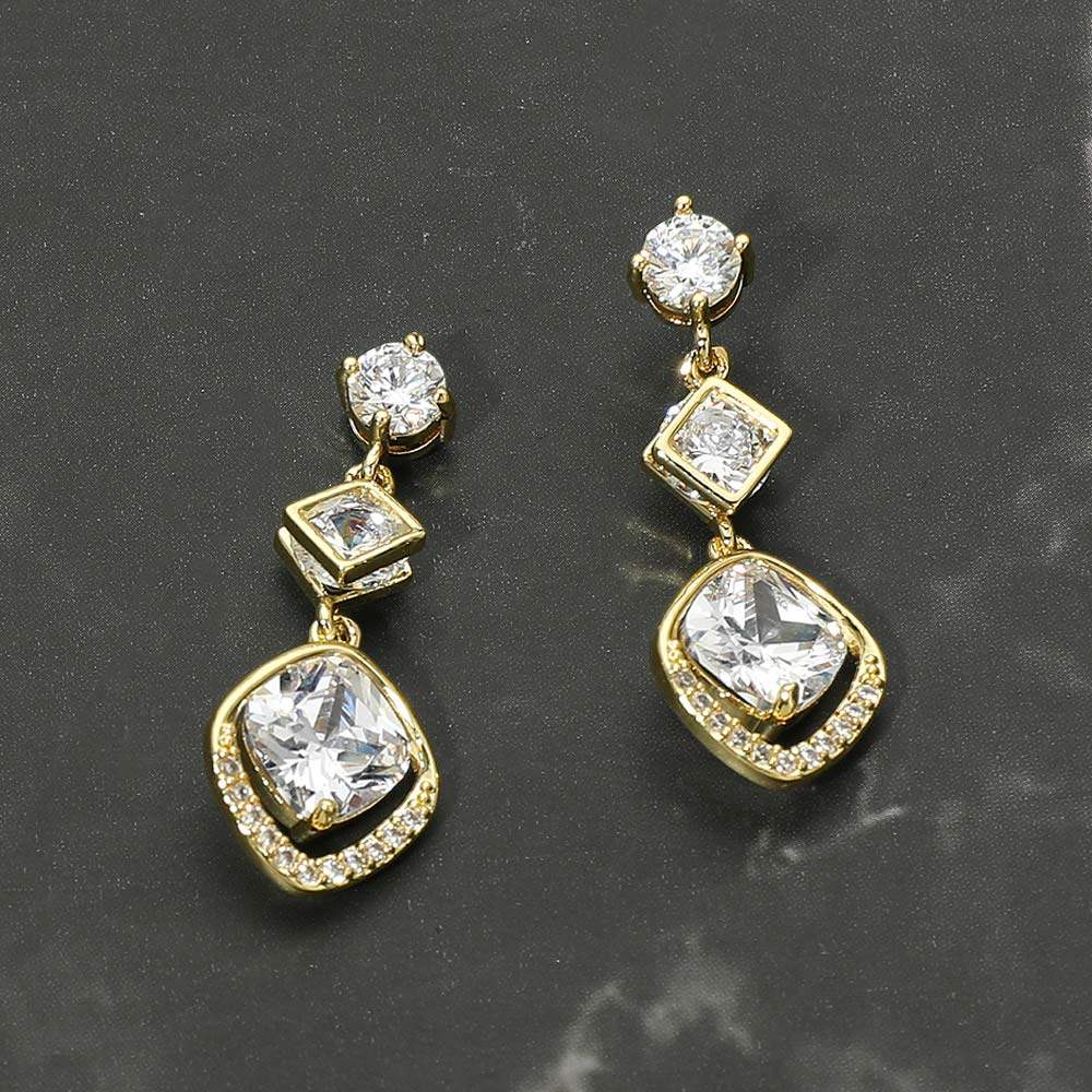 Gold Dipped Geometric Drop CZ Earrings - Madeline Love - Flyclothing LLC