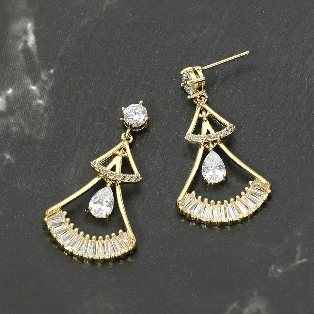Gold Dipped Teardrop CZ Cluster Accent Fan Drop Earrings - Madeline Love - Flyclothing LLC