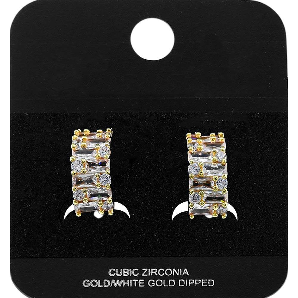 Gold Dipped Baguette CZ Mini Half Hoop Earrings - Madeline Love - Flyclothing LLC