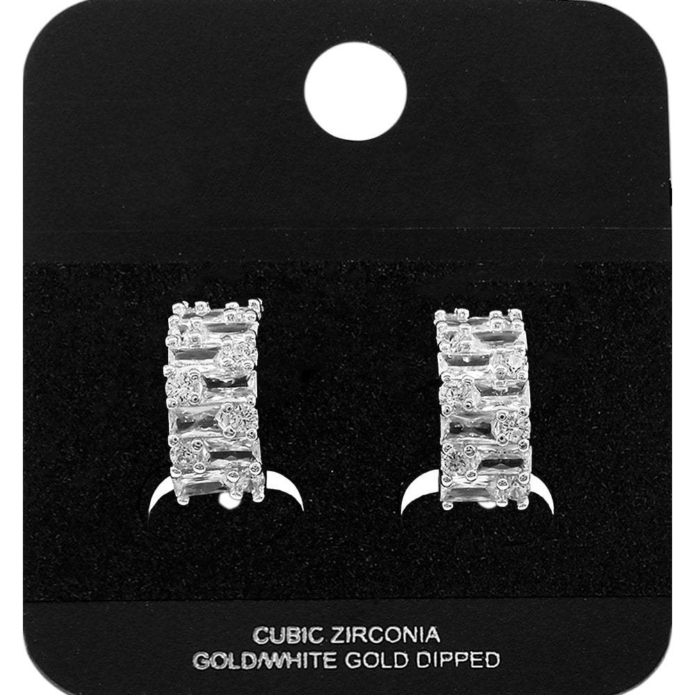White Gold Dipped Baguette CZ Mini Half Hoop Earrings - Madeline Love - Flyclothing LLC