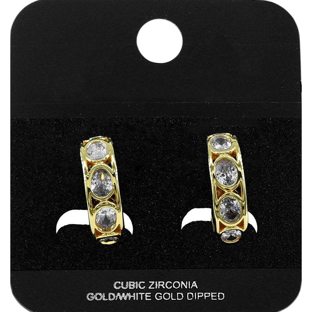 Gold Dipped Oval CZ Bezel Around Mini Open Hoop Earrings - Madeline Love - Flyclothing LLC