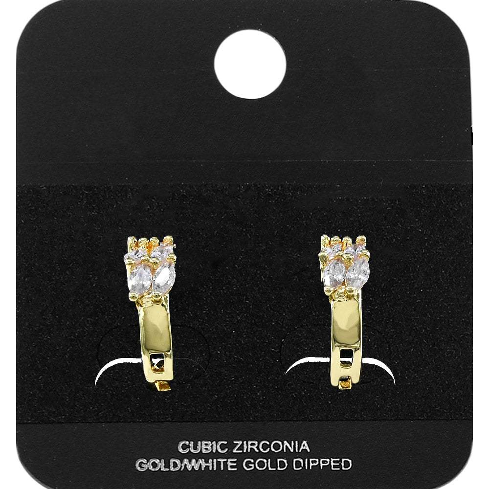 Gold Dipped Marquise CZ Cluster Accent Mini Open Hoop Earrings - Madeline Love - Flyclothing LLC