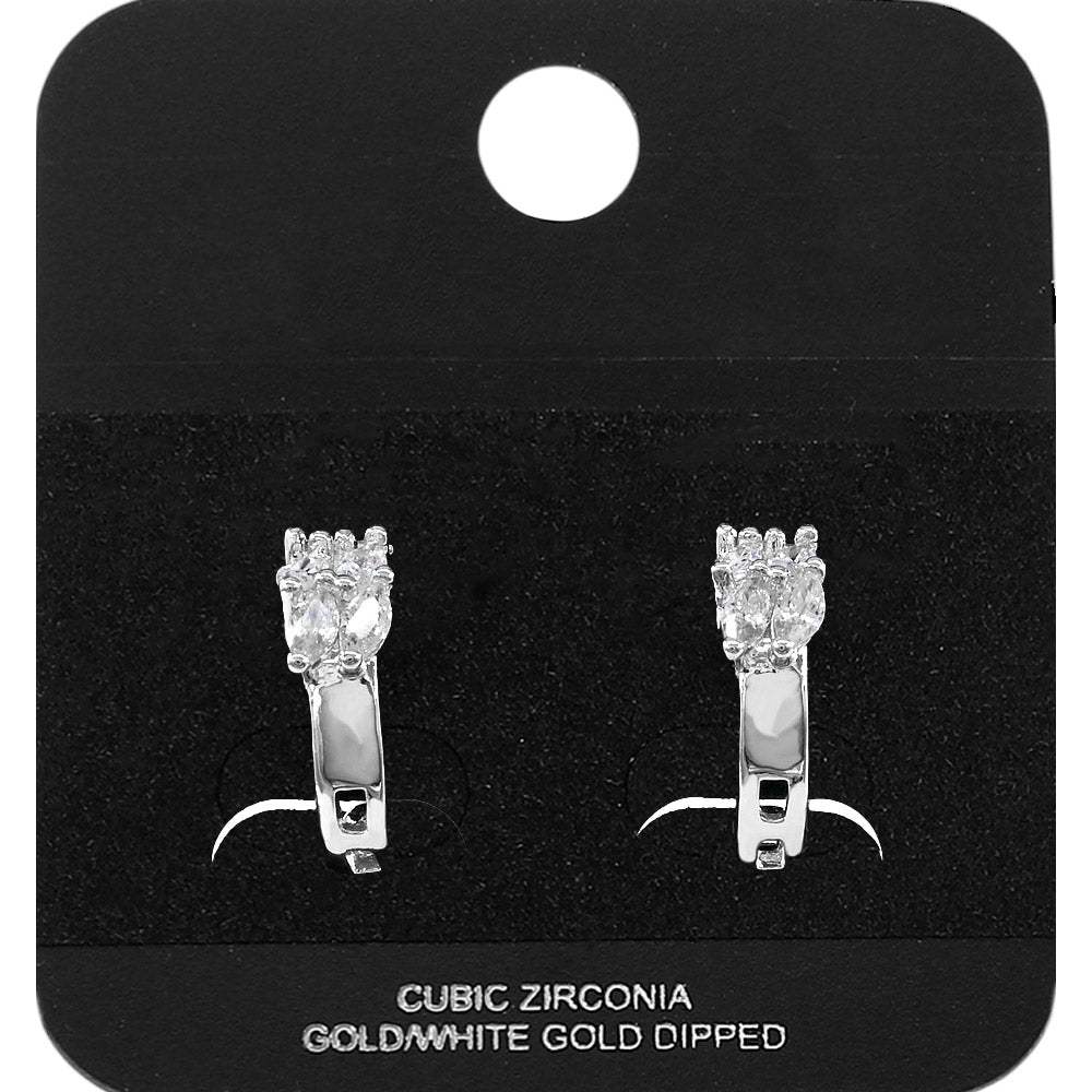 White Gold Dipped Marquise CZ Cluster Accent Mini Open Hoop Earrings - Madeline Love - Flyclothing LLC