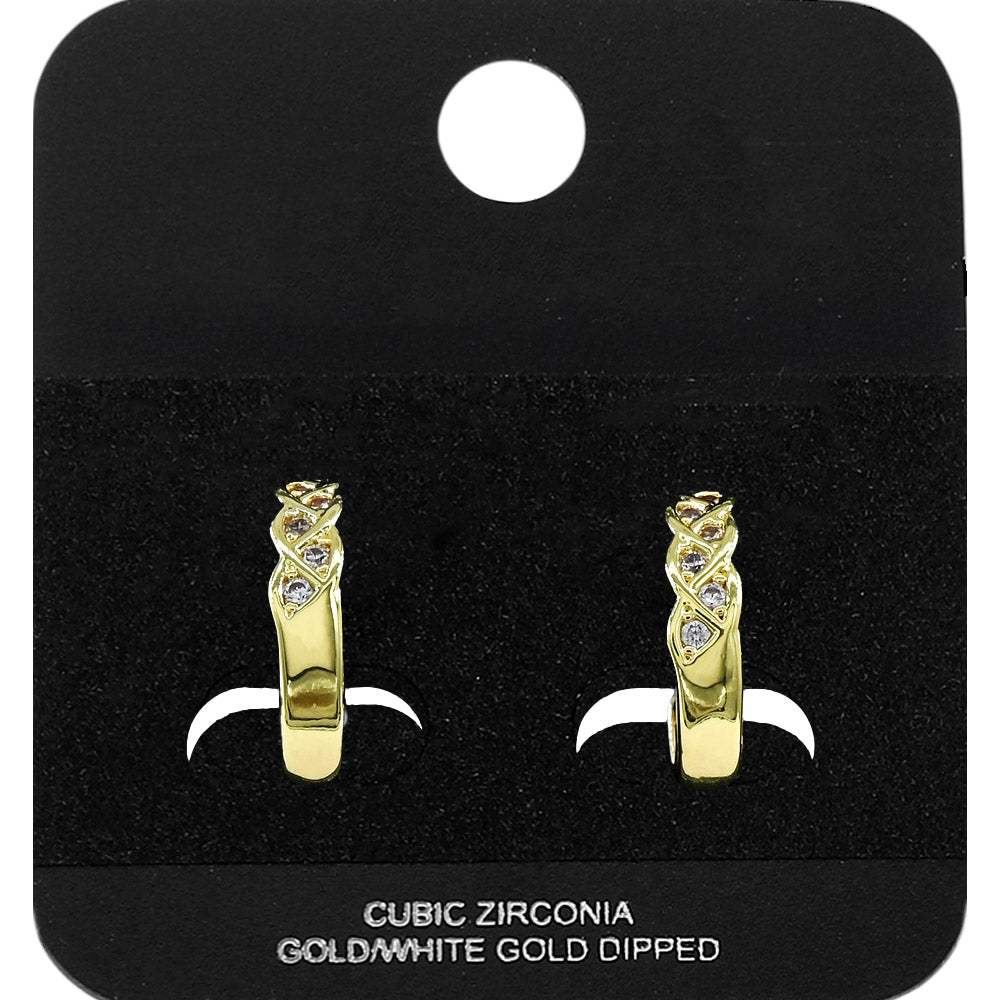Gold Dipped CZ Embellished Twisted Mini Open Hoop Earrings - Madeline Love - Flyclothing LLC