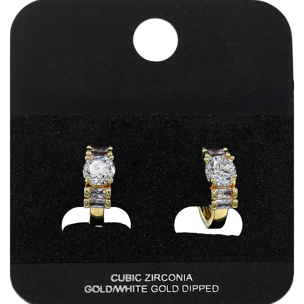 Gold Dipped Round Baguette CZ Mini Open Hoop Earrings - Madeline Love - Flyclothing LLC