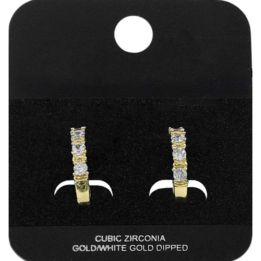 Gold Dipped Round CZ Around Mini Open Hoop Earrings - Madeline Love - Flyclothing LLC