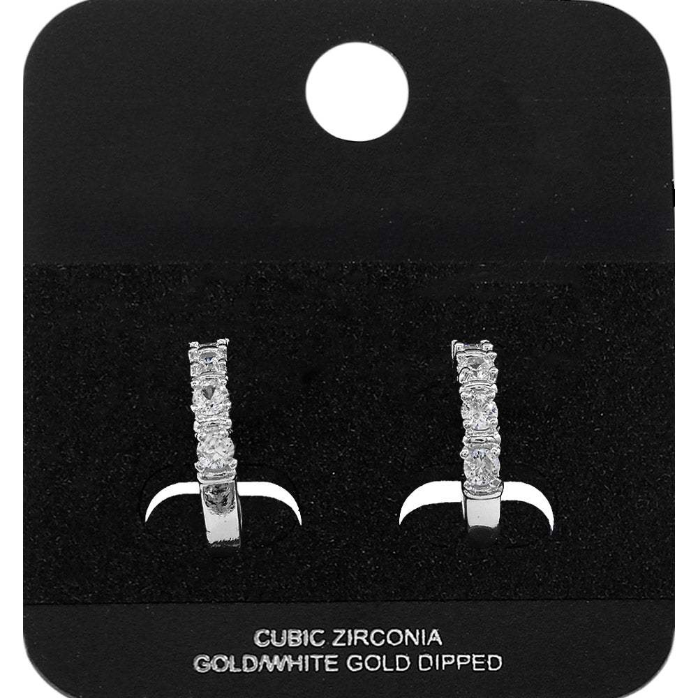 White Gold Dipped Round CZ Around Mini Open Hoop Earrings - Madeline Love - Flyclothing LLC