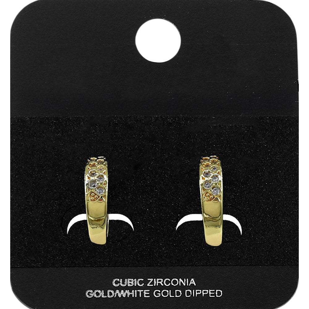 Gold Dipped CZ Pave Lattice Mini Open Hoop Earrings - Madeline Love - Flyclothing LLC