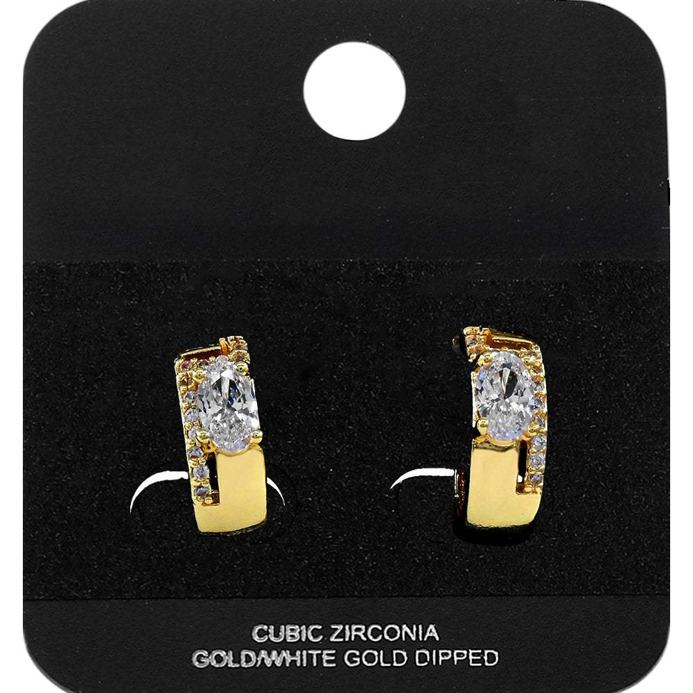 Gold Dipped Oval CZ Accent Mini Open Hoop Earrings - Madeline Love - Flyclothing LLC