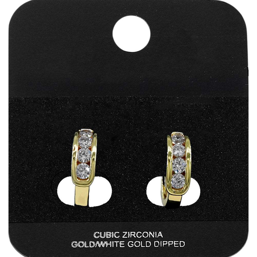 Gold Dipped Round CZ Channel Mini Open Hoop Earrings - Madeline Love - Flyclothing LLC