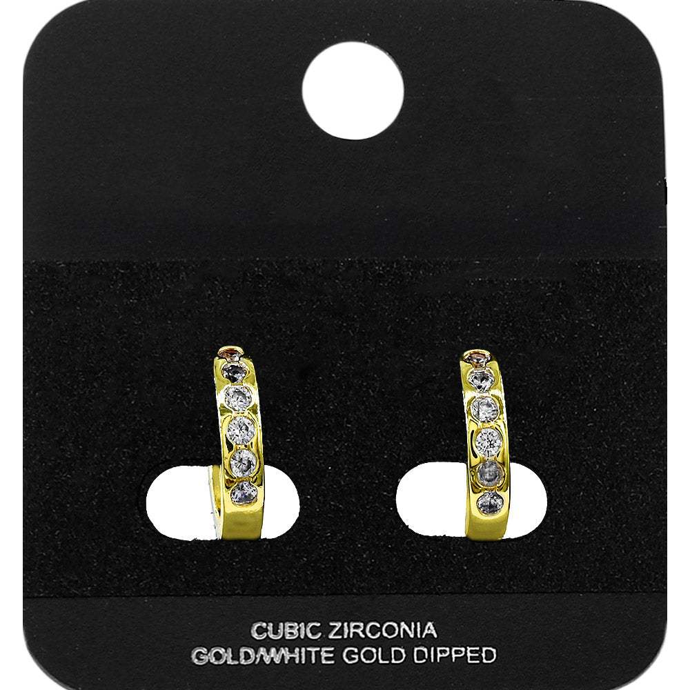 Gold Dipped Round CZ Channer Mini Open Hoop Earrings - Madeline Love - Flyclothing LLC