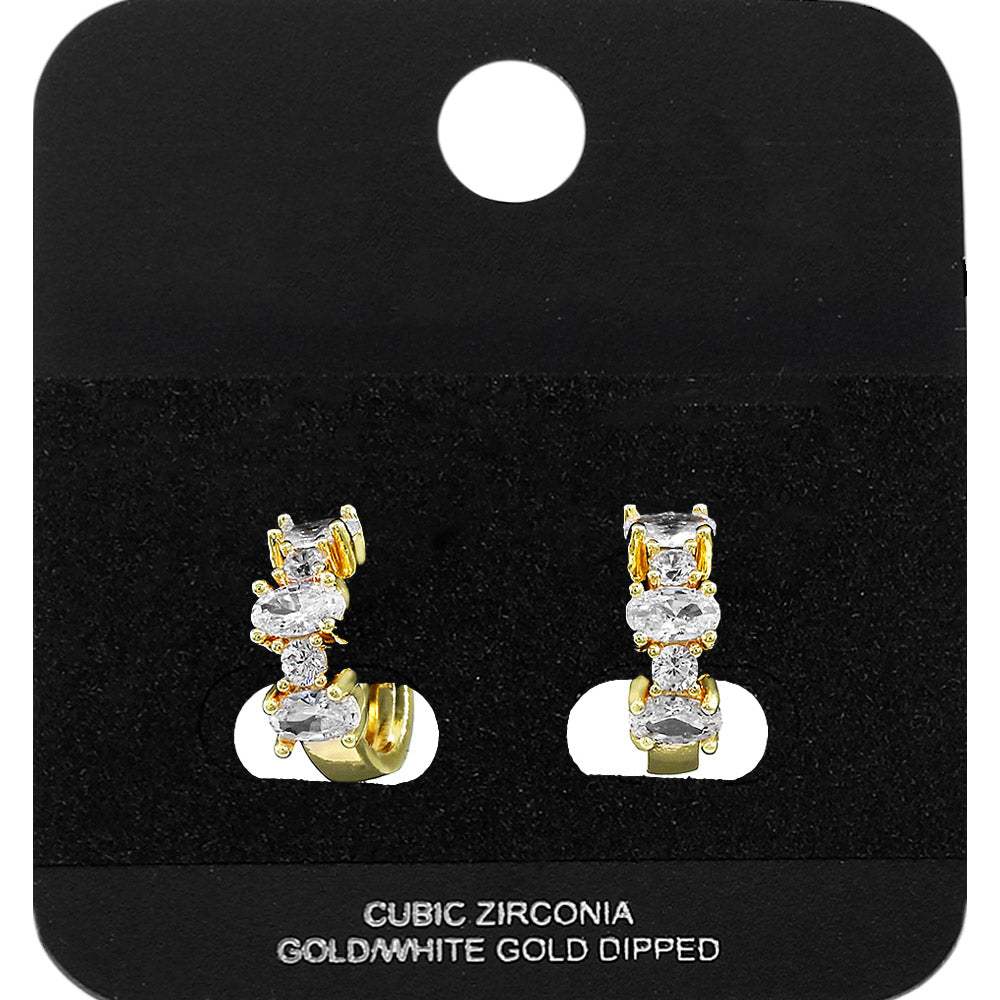 Gold Dipped Oval Round CZ Cluster Around Mini Open Hoop Earrings - Madeline Love - Flyclothing LLC