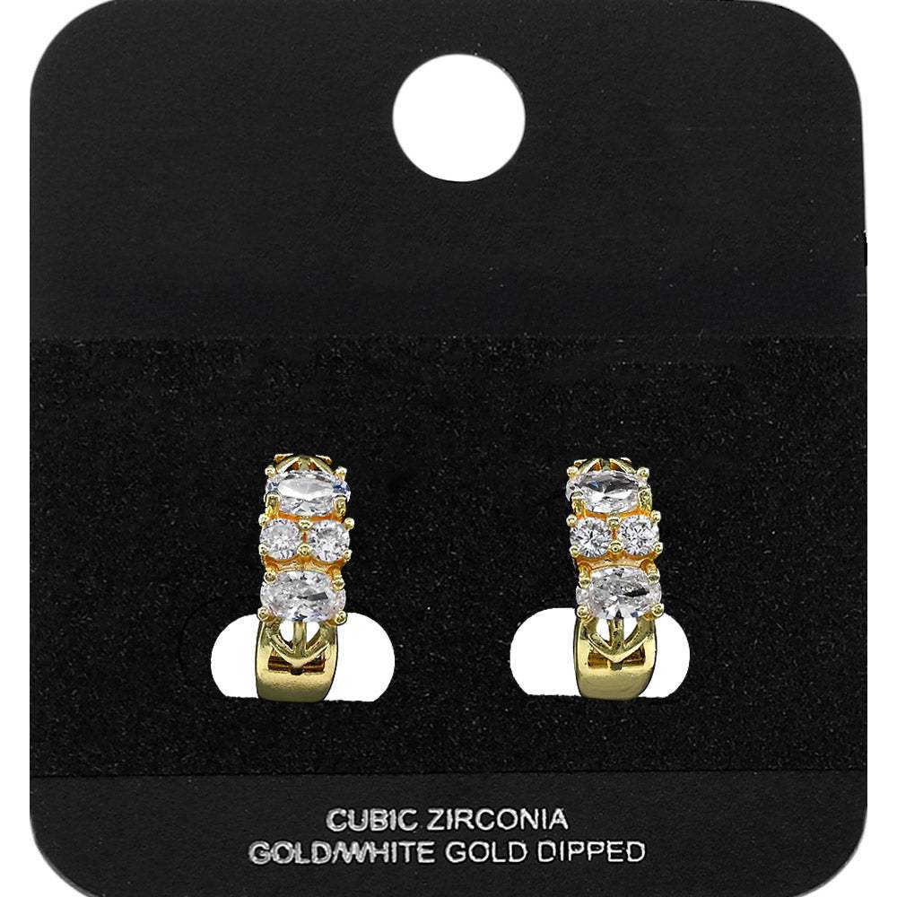 Gold Dipped CZ Cluster Embellished Mini Open Hoop Earrings - Madeline Love - Flyclothing LLC