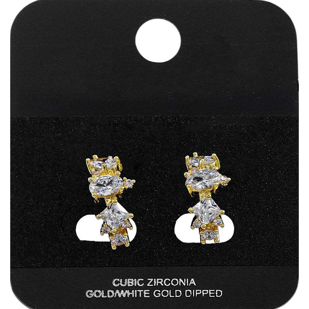 Gold Dipped Multi Shape CZ Cluster Around Mini Open Hoop Earrings - Madeline Love - Flyclothing LLC