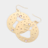 Stone Embellished Cutout Christmas Socks Brass Metal Round Dangle Earrings - Madeline Love - Flyclothing LLC