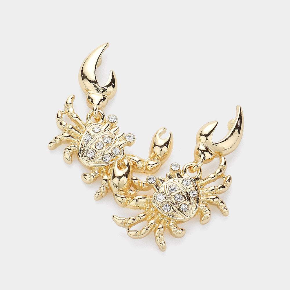 Stone Paved Metal Crab Dangle Earrings - Madeline Love - Flyclothing LLC