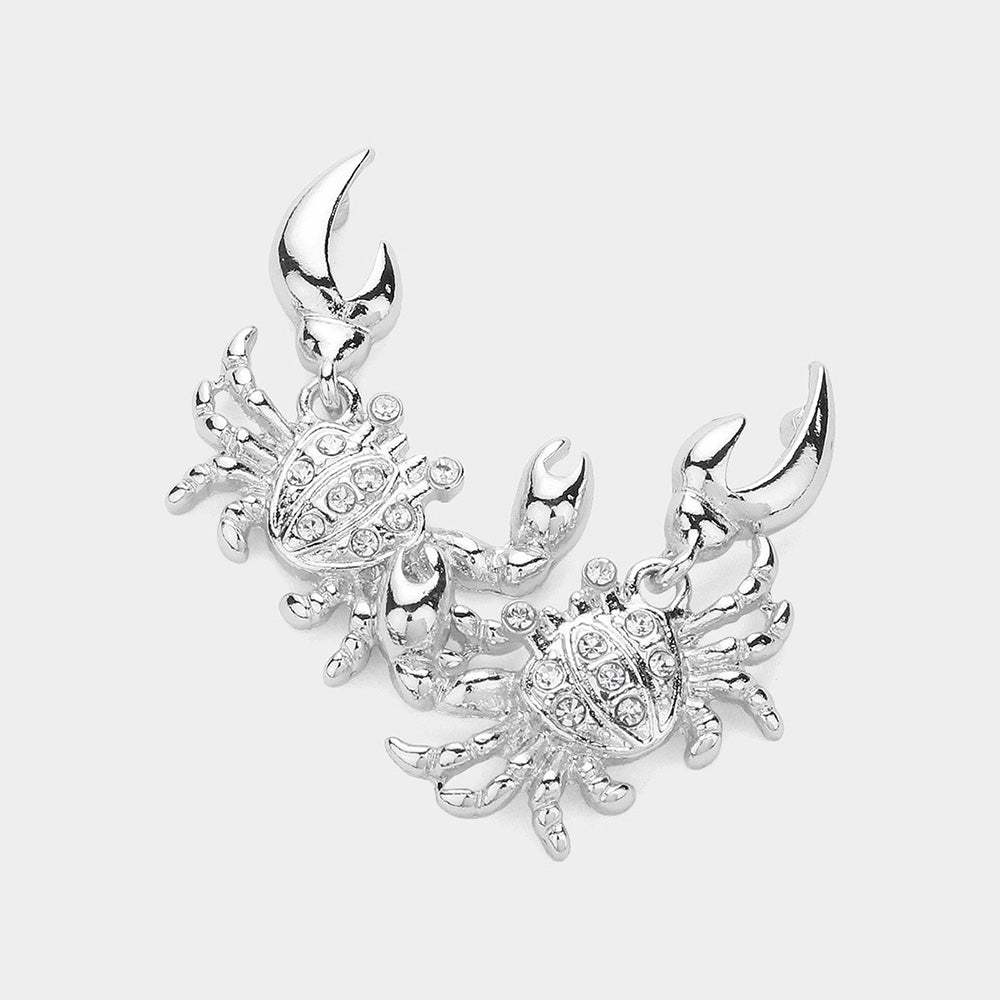 Stone Paved Metal Crab Dangle Earrings - Madeline Love - Flyclothing LLC