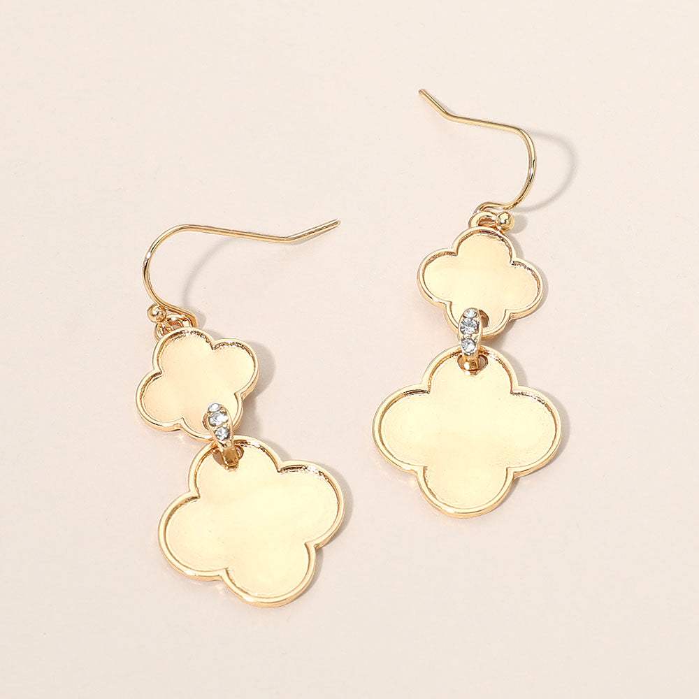 Rhinestone Pave Bar Link Quatrefoil Metal Plate Link Drop Earrings - Madeline Love - Flyclothing LLC