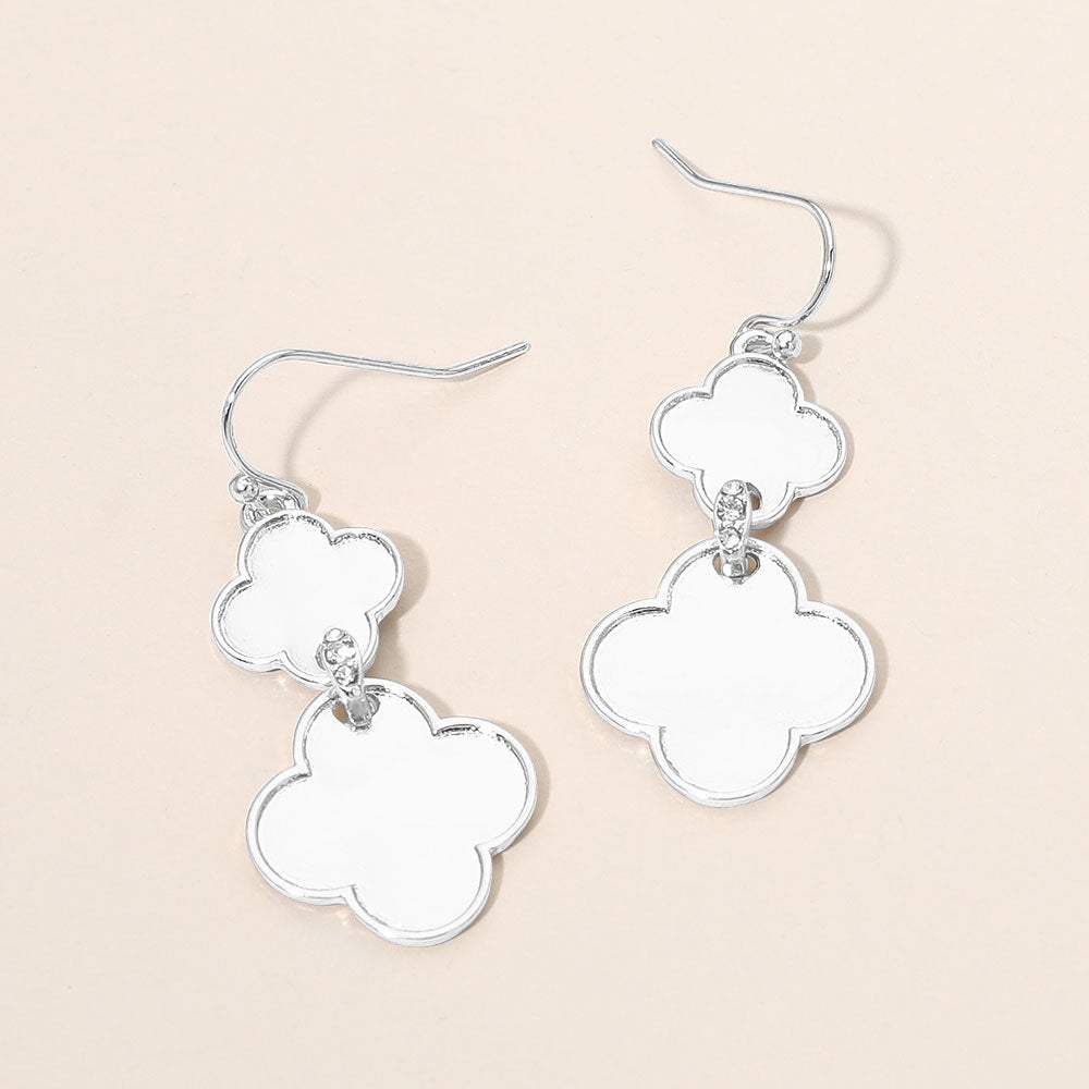 Rhinestone Pave Bar Link Quatrefoil Metal Plate Link Drop Earrings - Madeline Love - Flyclothing LLC