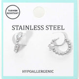 Stainless Steel Solitaire Accent Beaded Mini Huggie Hoop Earrings - Madeline Love - Flyclothing LLC