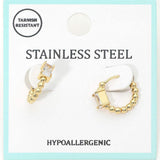 Stainless Steel Rectangular Stone Accent Beaded Mini Huggie Hoop Earrings - Madeline Love - Flyclothing LLC