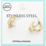Stainless Steel Square Stone Accent Mini Huggie Hoop Earrings - Madeline Love - Flyclothing LLC