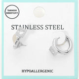 Stainless Steel Square Stone Accent Mini Huggie Hoop Earrings - Madeline Love - Flyclothing LLC
