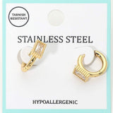 Stainless Steel Baguette Stone Accent Mini Huggie Hoop Earrings - Madeline Love - Flyclothing LLC