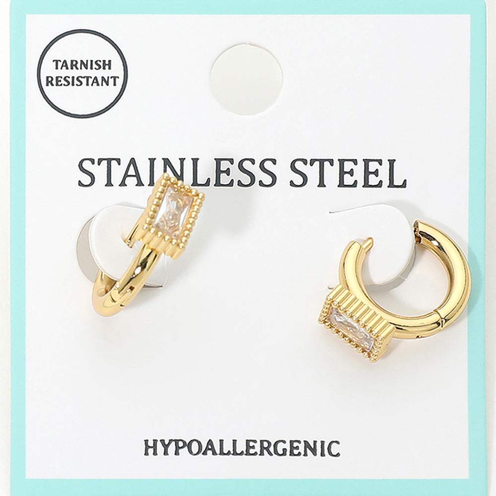Stainless Steel Baguette Stone Accent Mini Huggie Hoop Earrings - Madeline Love - Flyclothing LLC