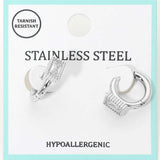 Stainless Steel Baguette Stone Accent Mini Huggie Hoop Earrings - Madeline Love - Flyclothing LLC