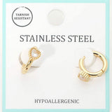 Stainless Steel Heart Stone Accent Mini Huggie Hoop Earrings - Madeline Love - Flyclothing LLC
