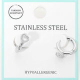 Stainless Steel Heart Stone Accent Mini Huggie Hoop Earrings - Madeline Love - Flyclothing LLC