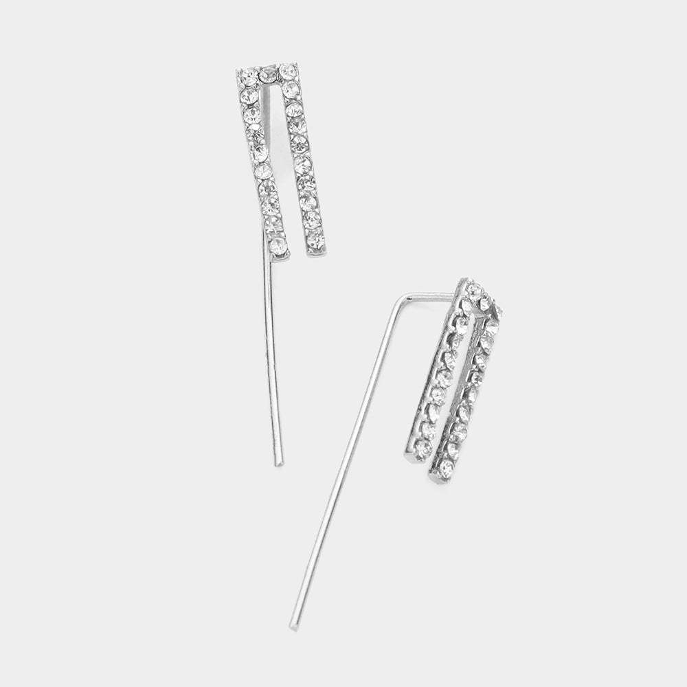 Crystal Accented Metal Ear Pin Earrings - Madeline Love - Flyclothing LLC