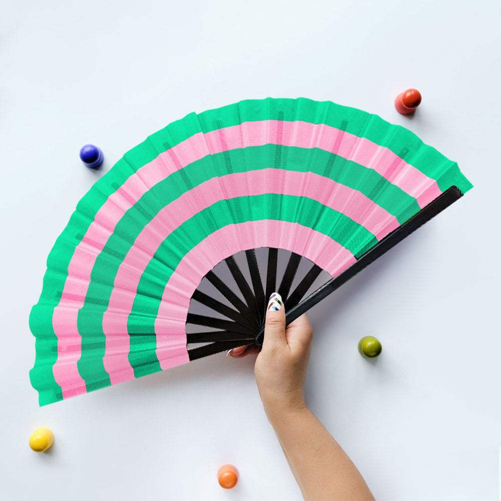 Color Block Striped Folding Line Dance Hand Fan - Madeline Love - Flyclothing LLC