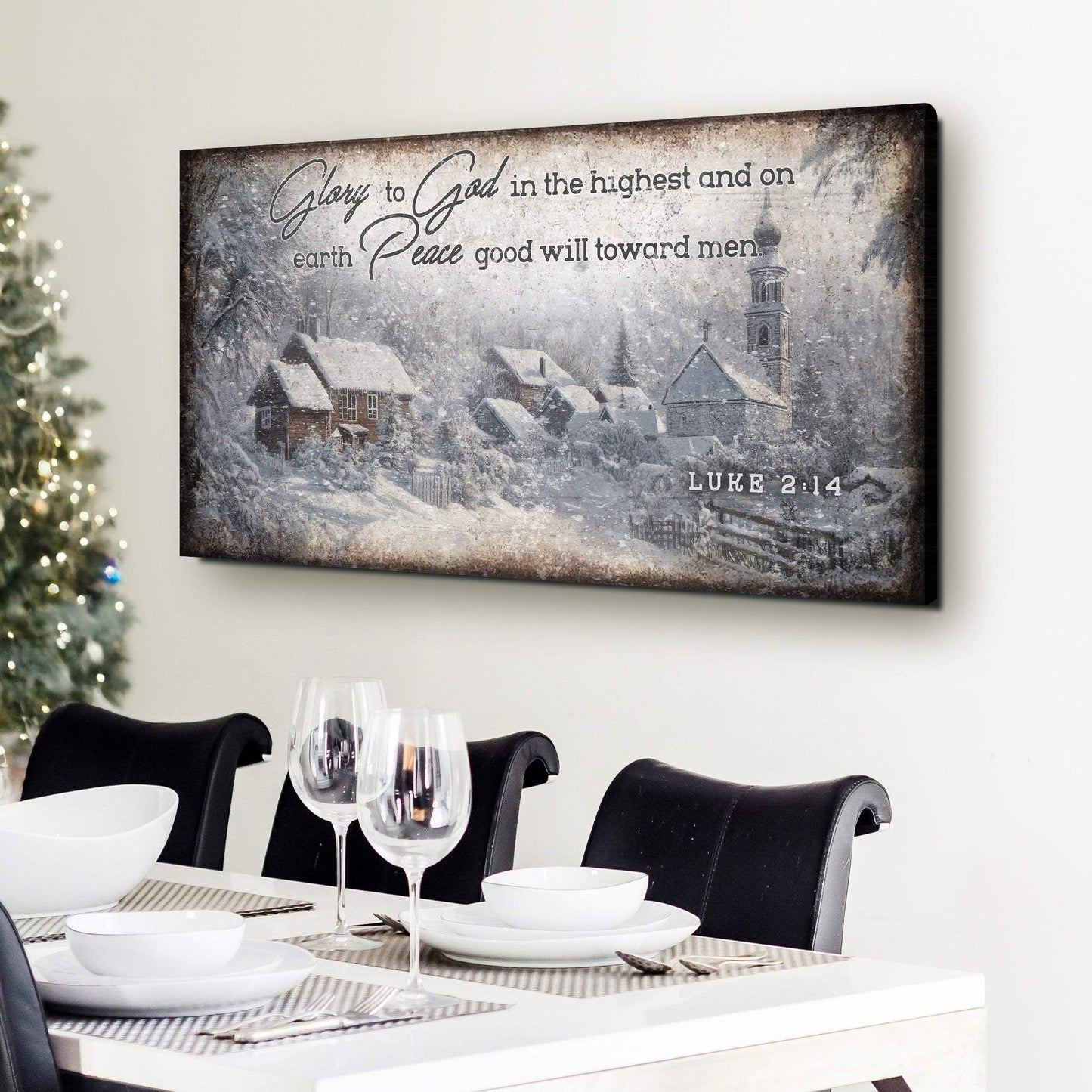 Vintage Christmas Village Luke 2:14 Scripture Sign II - Tailored Canvases - Flyclothing LLC
