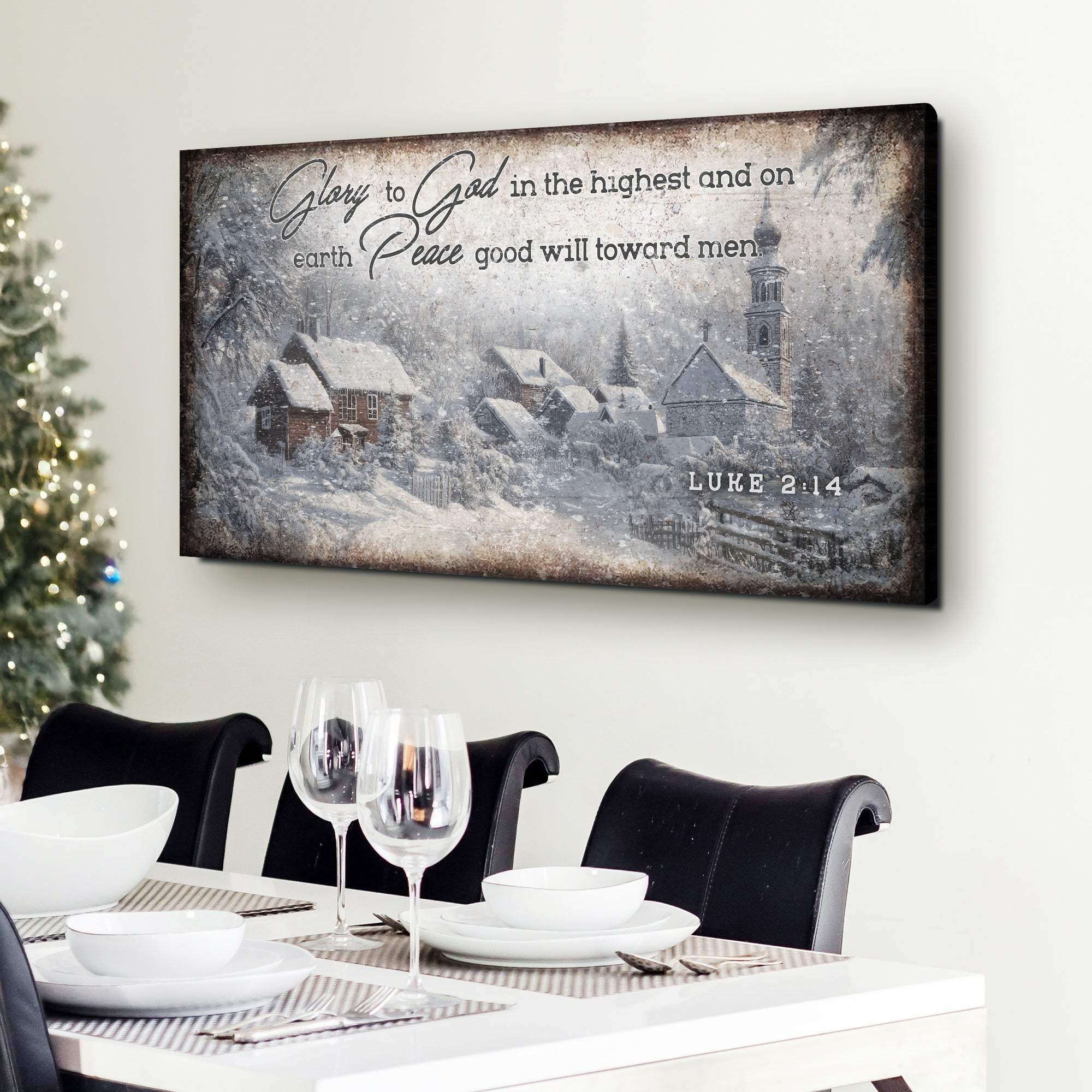 Vintage Christmas Village Luke 2:14 Scripture Sign II - Tailored Canvases - Flyclothing LLC