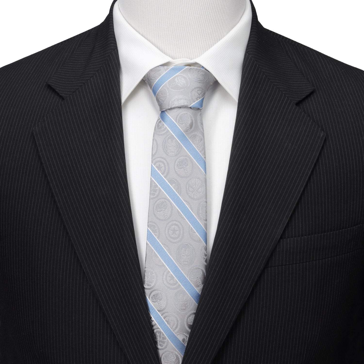 Marvel Comics Gray and Blue Stripe Men's Tie - Cufflinks.com - Flyclothing LLC