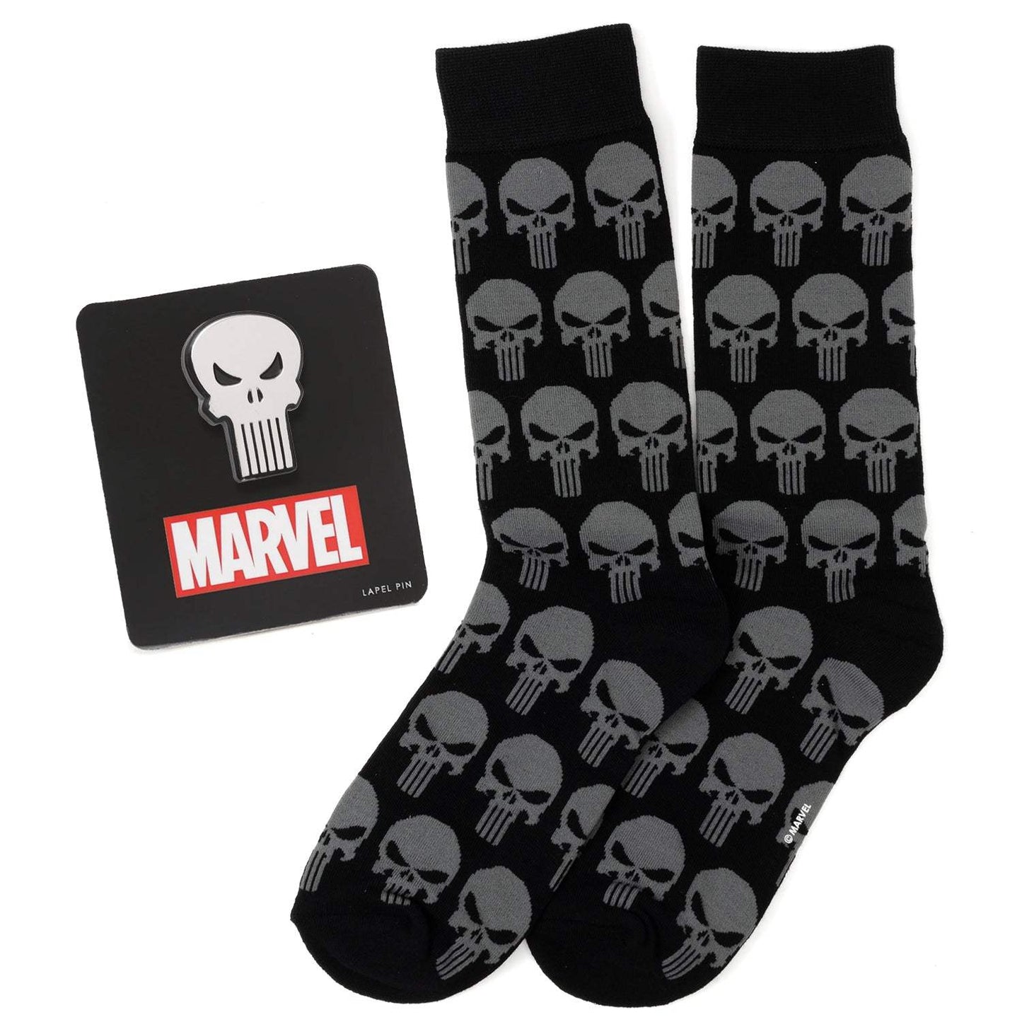 Marvel Punisher Black Socks and Silver Lapel Pin Gift Set - Cufflinks.com - Flyclothing LLC