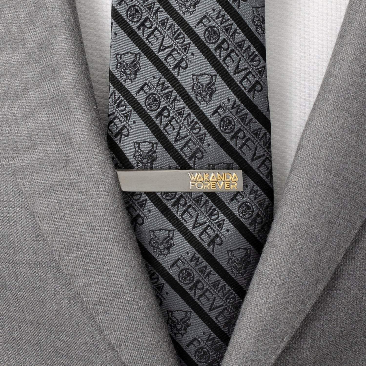 Marvel Black Panther Wakanda Forever Gunmetal Gold Tie Clip - Cufflinks.com - Flyclothing LLC