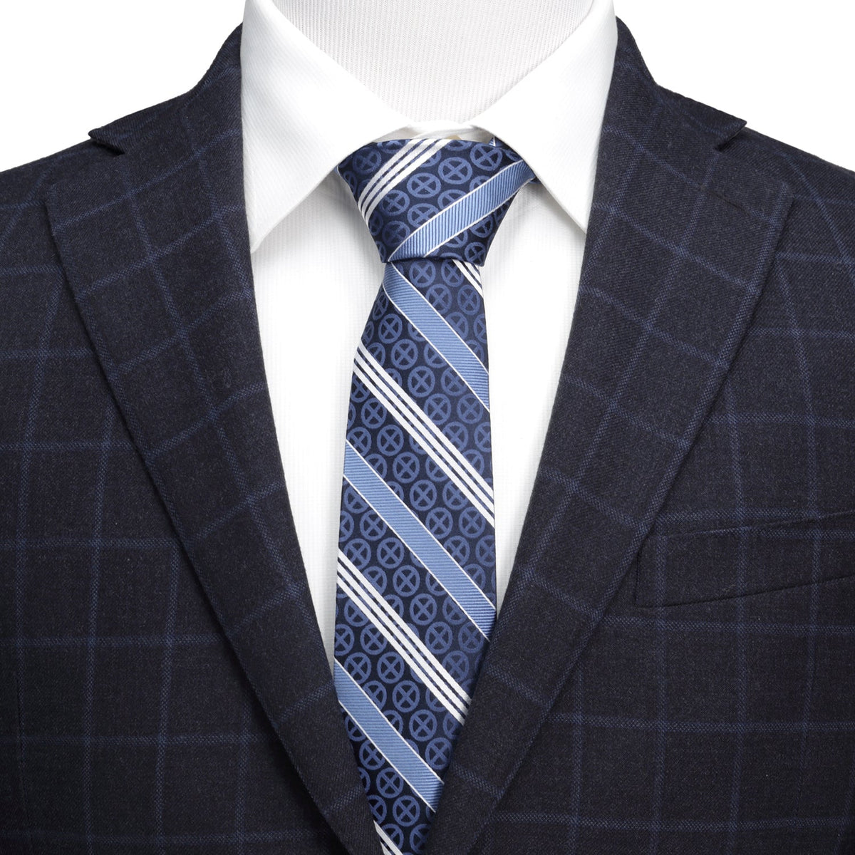 Marvel X-Men Symbol Navy Stripe Men's Tie - Cufflinks.com - Flyclothing LLC