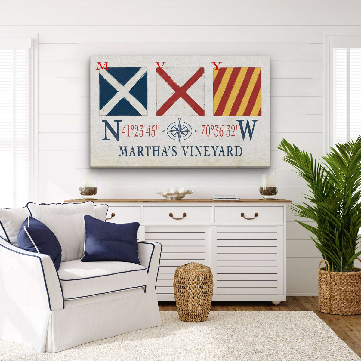 Marthas Vineyard Canvas Print - Nautical Signal Flags & Coordinates - Off The Square Designs - Flyclothing LLC
