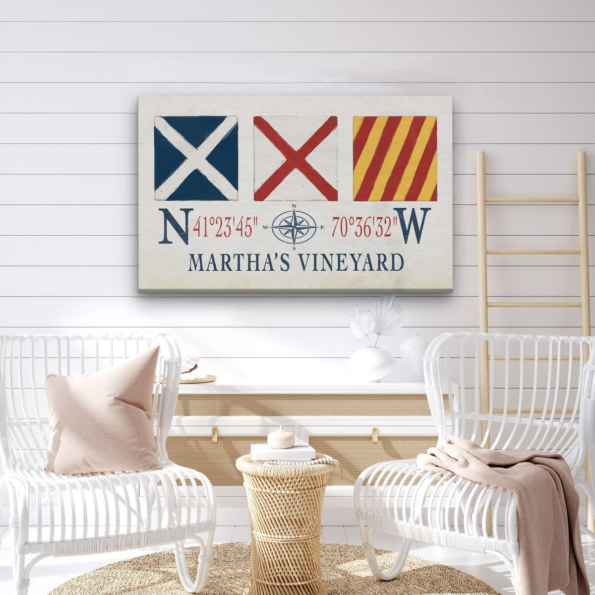 Marthas Vineyard Canvas Print - Nautical Signal Flags & Coordinates - Off The Square Designs - Flyclothing LLC