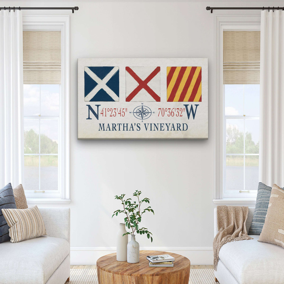 Marthas Vineyard Canvas Print - Nautical Signal Flags & Coordinates - Off The Square Designs - Flyclothing LLC