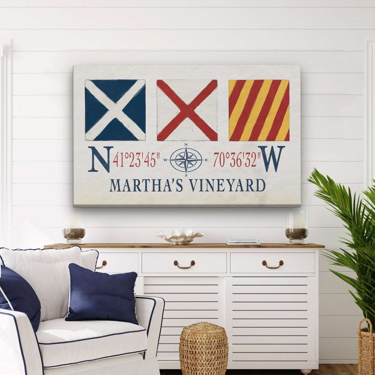 Marthas Vineyard Canvas Print - Nautical Signal Flags & Coordinates - Off The Square Designs - Flyclothing LLC
