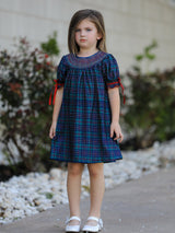 Christmas Girls Plaid Smocked Dres Puff Sleeves - Rylee Faith Designs - Flyclothing LLC