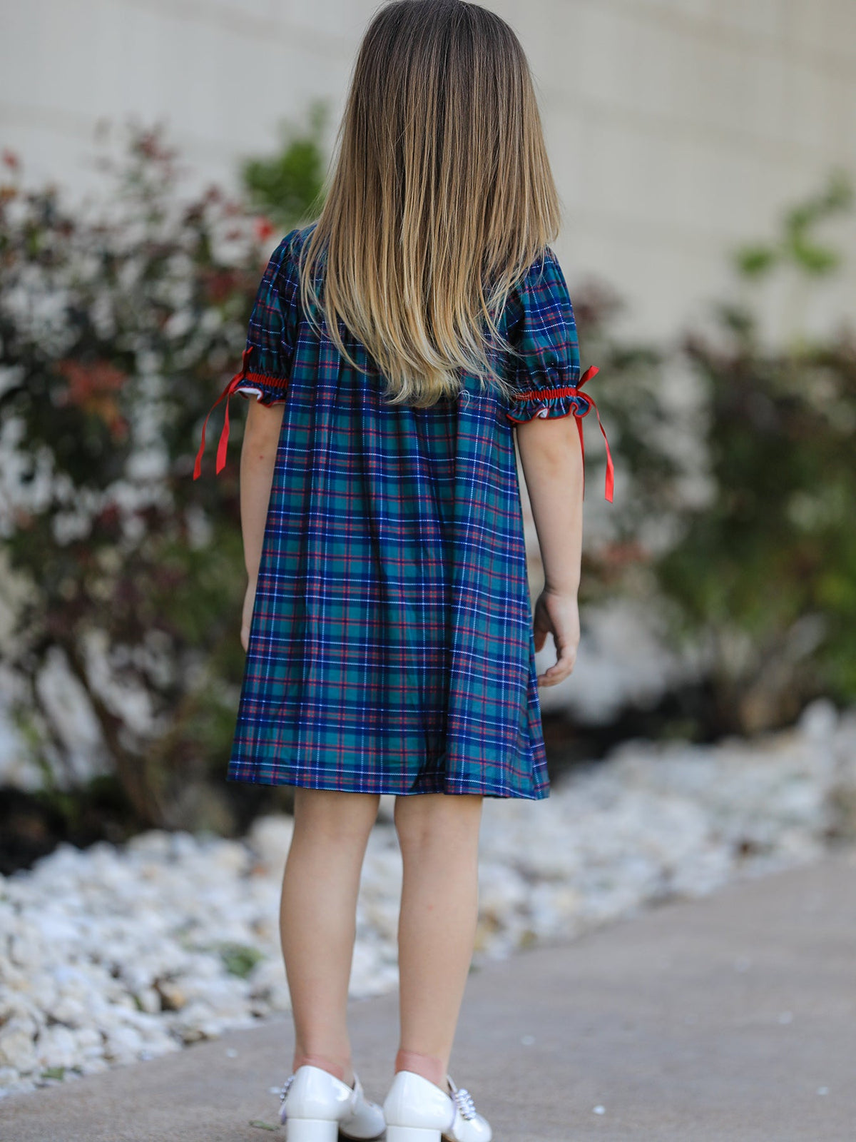 Christmas Girls Plaid Smocked Dres Puff Sleeves - Rylee Faith Designs - Flyclothing LLC