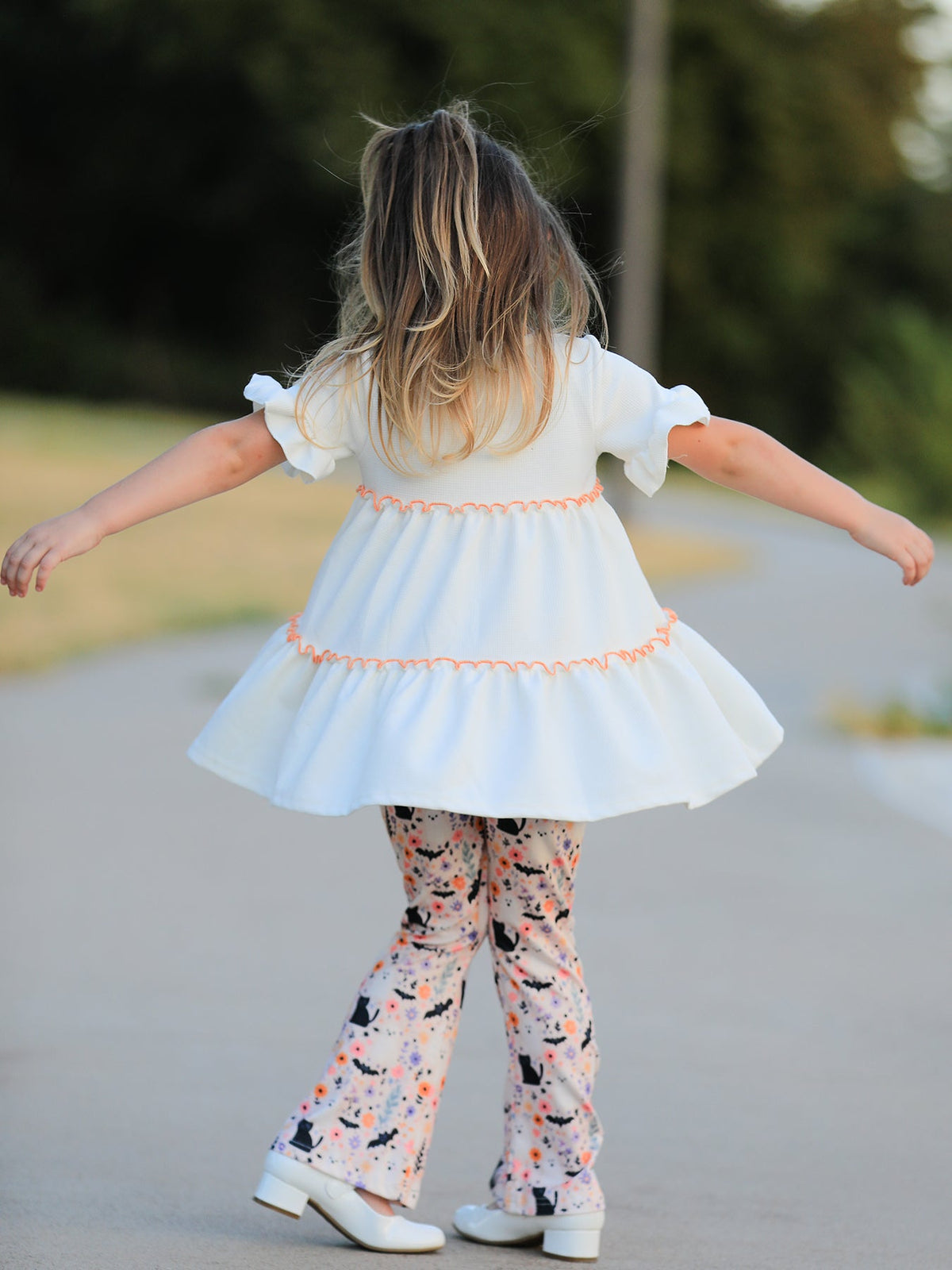 Halloween Black Cat Girls Bell Bottom Pant Set - Rylee Faith Designs - Flyclothing LLC